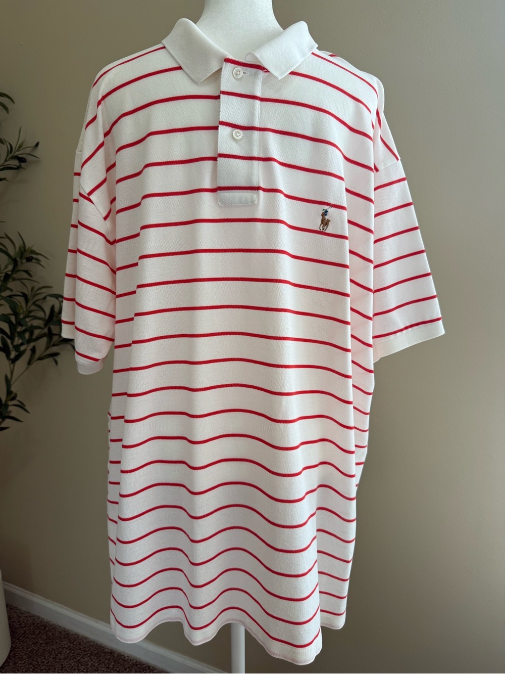Polo Ralph Lauren XXL Mens Shirt Red White Striped Vintage Pima Cotton